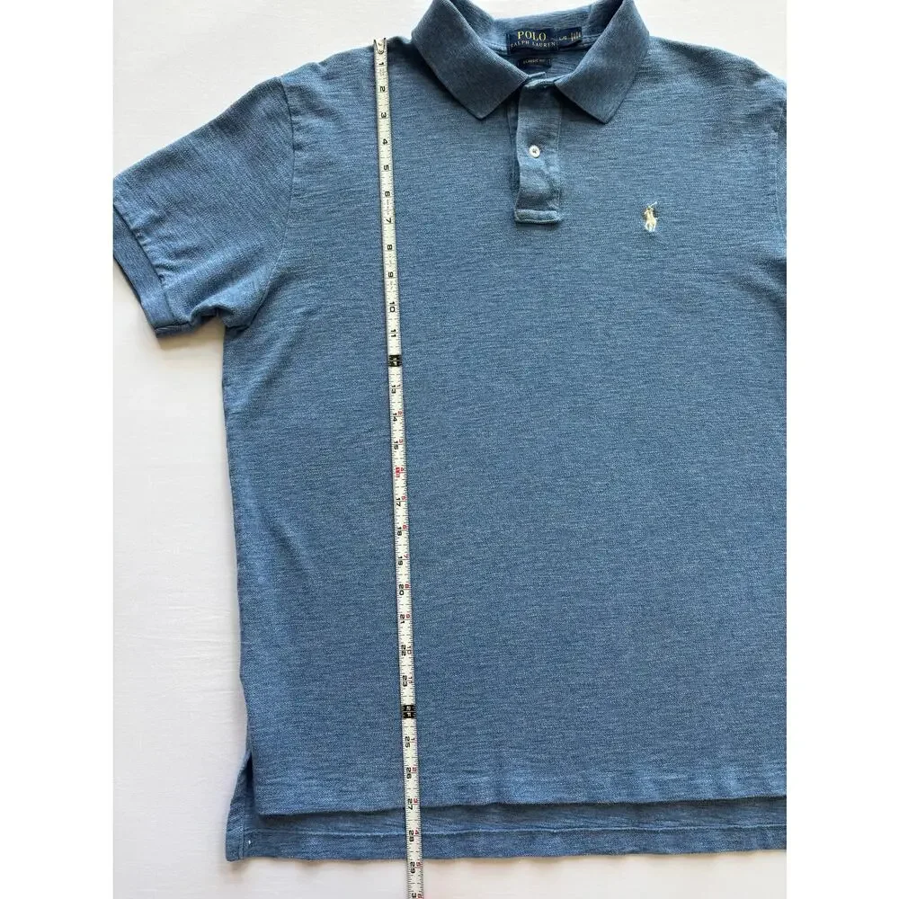 Ralph Lauren Polo Shirt Mens L Blue Classic Fit Pony Logo Cotton Short Sleeve